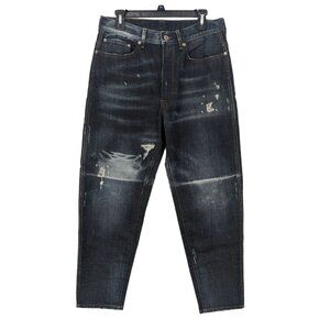 Distressed Boyfriend Jeans Women Size 32 Reconstructed Dark Wash Tapered Fit Y2K